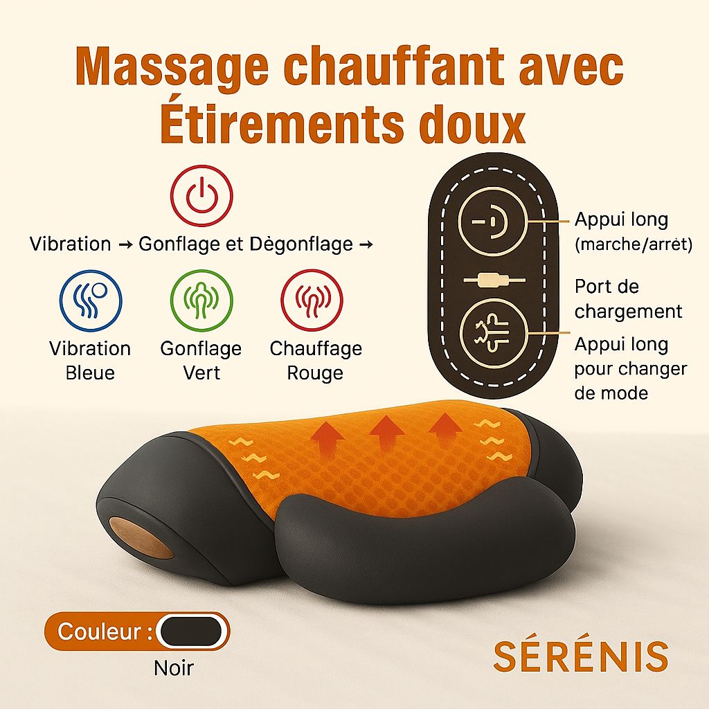 Sérénis RelaxTherm – Coussin de Massage Cervical Chauffant USB